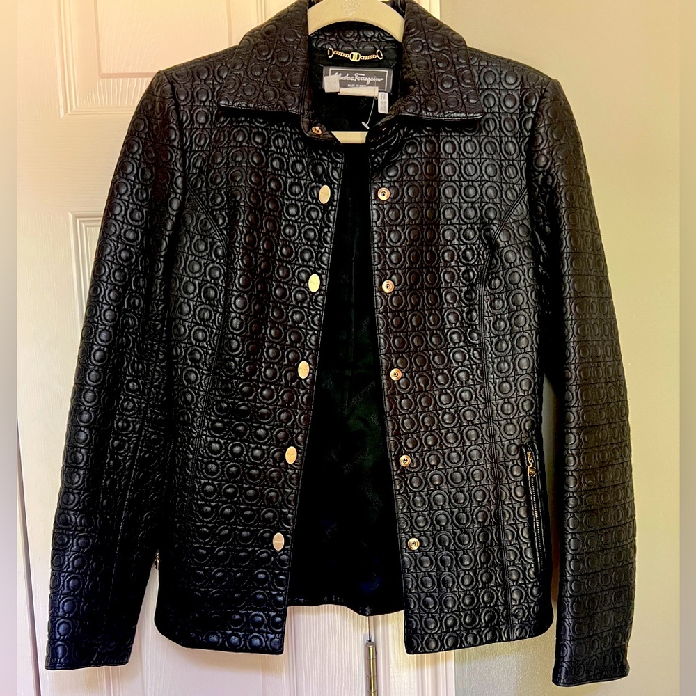 Salvatore Ferragamo leather jacket. Made in Italy. Never worn.